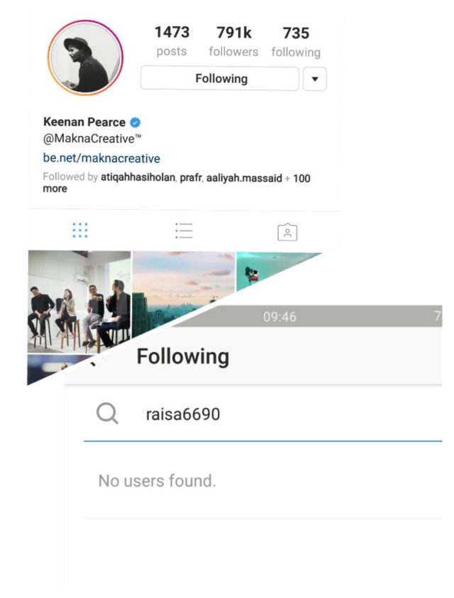 Akun Instagram Keenan Tidak Follow Raisa (Foto: Dok. Istimewa)