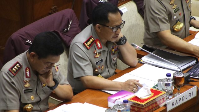 Polri rapat kerja bersama Komisi III DPR RI (Foto: Fanny Kusumawardhani/kumparan)