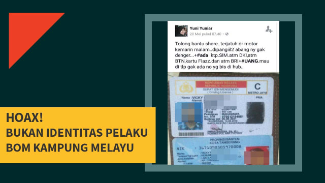 HOAX! Bukan Identitas pelaku bom (Foto: Facebook/Yuni Yuniar)