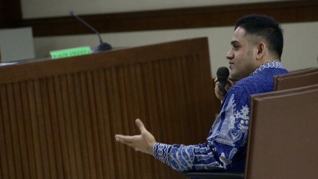 Nazaruddin dalam sidang kasus e-KTP (Foto: Fanny Kusumawardhani/kumparan)