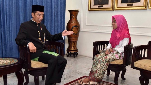 Presiden Jokowi dan Afi Nihaya (Foto: Agus Suparto/Fotografer Kepresidenan)