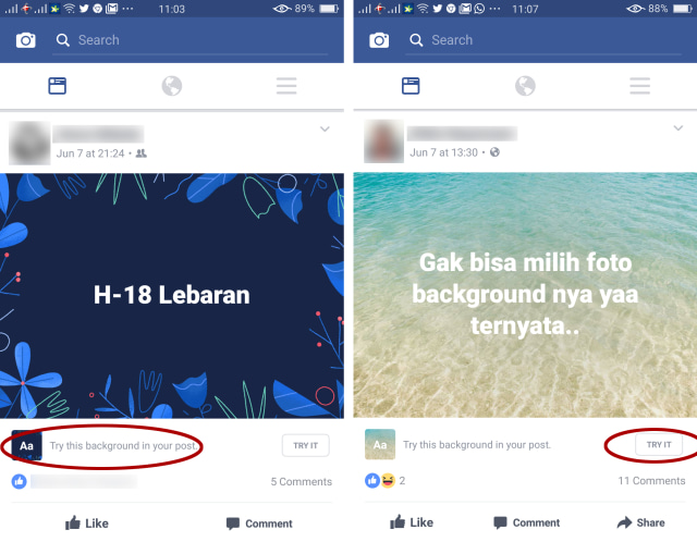 Membuat status Facebook dengan latar foto. (Foto: Aditya Panji/kumparan)
