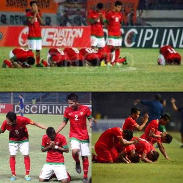 Sujud syukur di Piala Asia U-19 2014 (Foto: Dok. Pribadi)