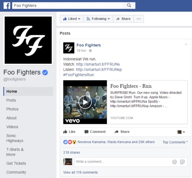 Screenshot Facebook Foo Fighters (Foto: Facebook @foofighters)