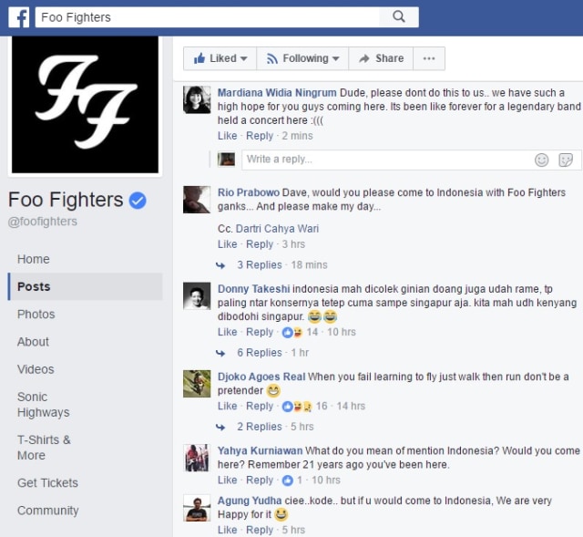 Screenshot Facebook Foo Fighters (Foto: Facebook @foofighters)