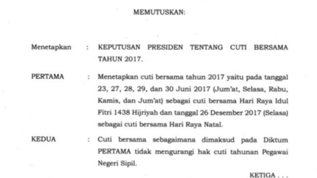 Keppres cuti bersama 23 Juni (Foto: Setneg)