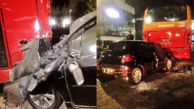 Kecelakaan busway. (Foto: Twitter @TMCPoldaMetro)
