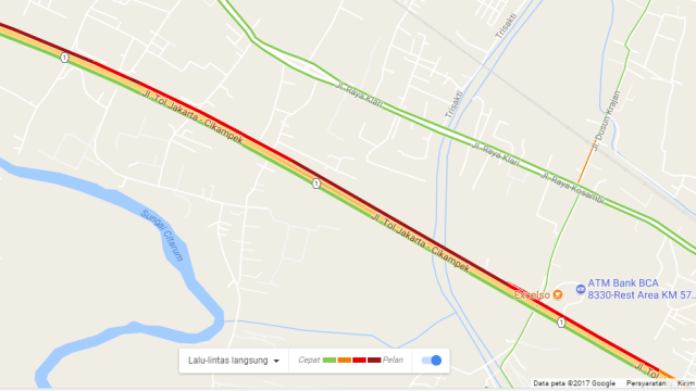 Kemacetan di KM 57 Tol Cikampek (Foto: Google Maps)
