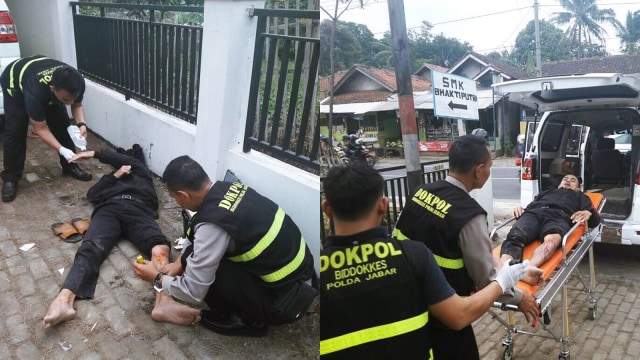 Polres Bandung membantu pemudik yang kecelakaan (Foto: Instagram @polresbandung)
