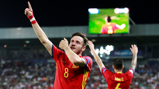 Saul merayakan gol yang dicetaknya. Foto: Kacper Pempel/Reuters