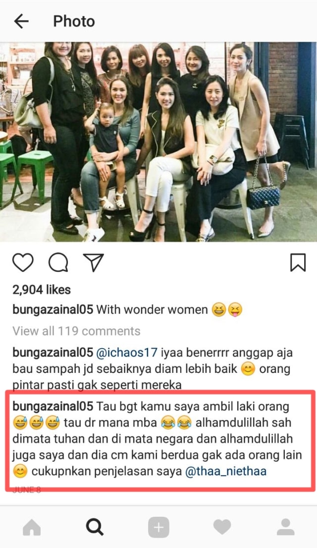 Bunga Zainal jawab status pernikahannya. (Foto: Instagram)