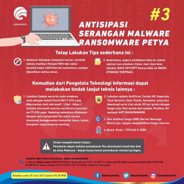 Langkah cegah Ransomware Petya dari Kominfo. (Foto: Kominfo)