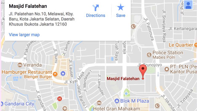 Peta Masjid Falatehan di kawasan Blok M  (Foto: Google Maps)