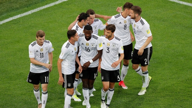 Tim Nasional Jerman merayakan gol. (Foto: REUTERS//Maxim Shemetov)