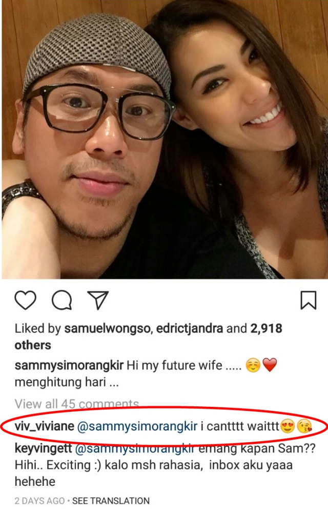 Sammy dan Viviane akan segera menikah? (Foto: Instagram/@sammysimorangkir)