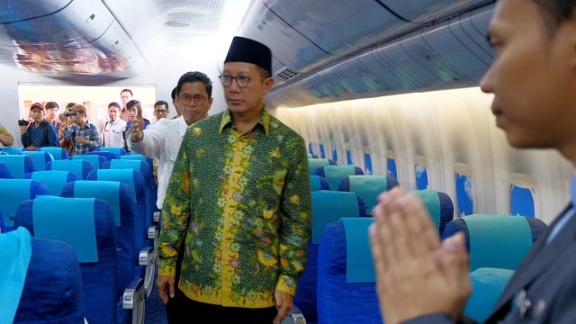 Menag Lukman dan Dirut Garuda Pahala Nugraha (Foto: Antara Foto/ Sahrul Manda)