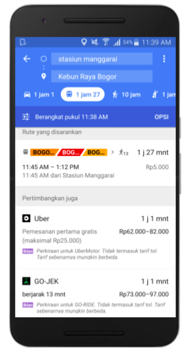 Jadwal kereta api di Google Maps. (Foto: Google)