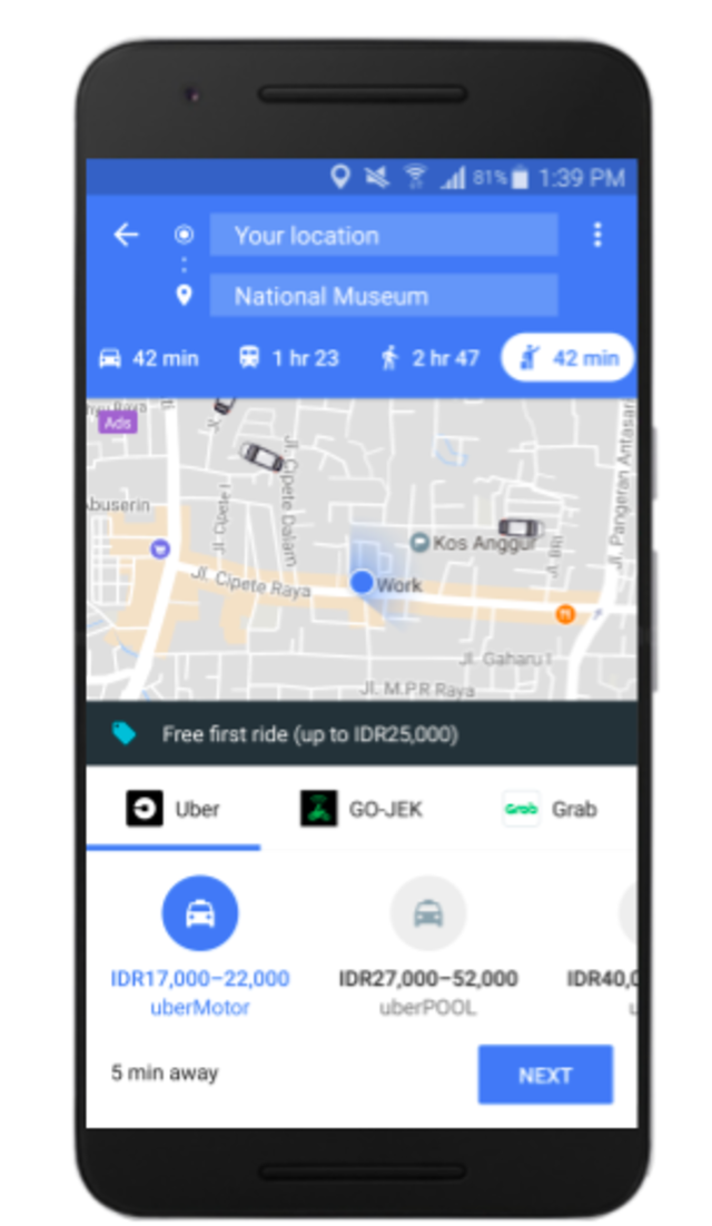 Memesan transportasi online lewat Google Maps. (Foto: Google)