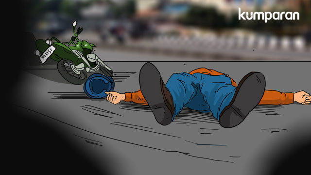 Ilustrasi kecelakaan motor oleh Muhammad Faisal/kumparan.