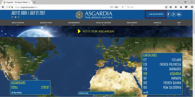 Halaman depan website Asgardia (Foto: asgardia.space)