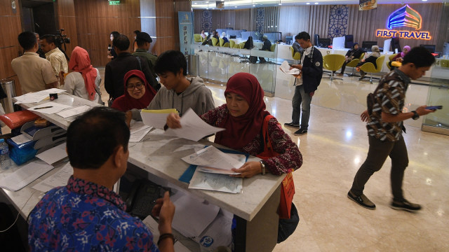 Kantor First Travel. (Foto: Antara/Sigid Kurniawan)