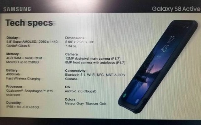 Bocoran spesifikasi Samsung Galaxy S8 Active. (Foto: SlashLeaks)
