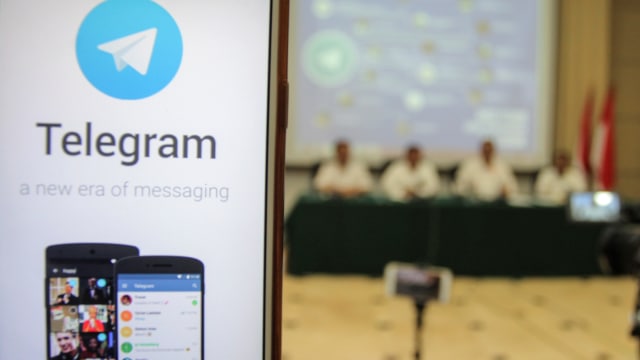 Jumpa pers pemblokiran Telegram di Kemkominfo. (Foto: ANTARA FOTO/Muhammad Adimaja)
