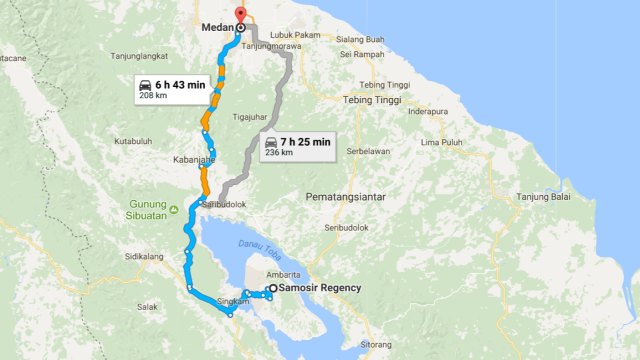 Peta Kab Samosir ke Medan (Foto: google maps)