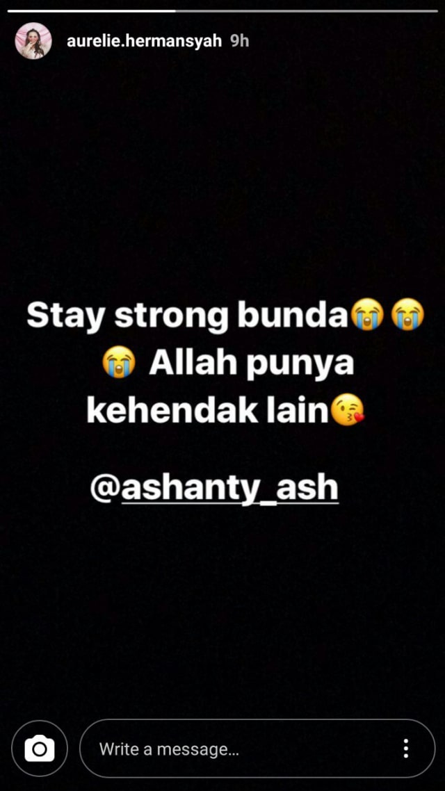 Instastory Aurelie Hermansyah. (Foto: Instastory @aurelie.hermansyah)