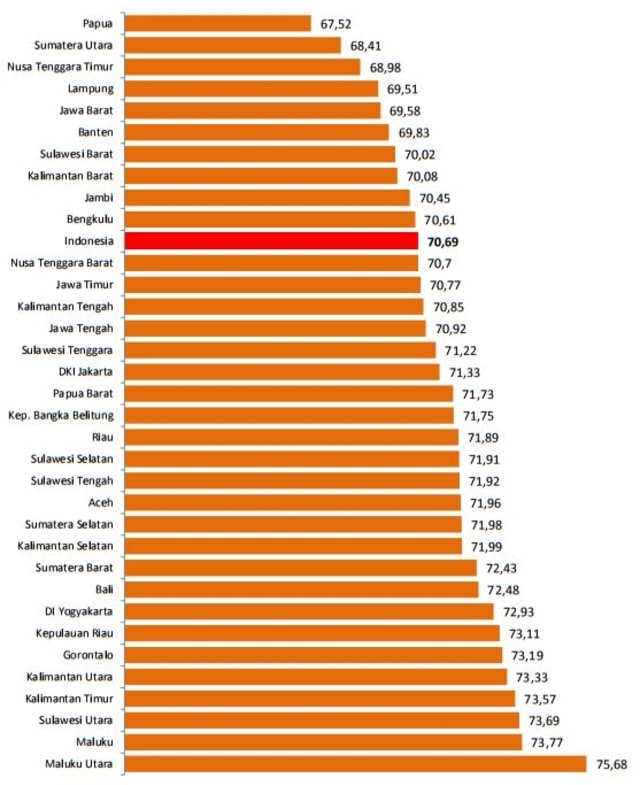 Indeks Kebahagiaan per provinsi. (Foto: Dok. BPS)