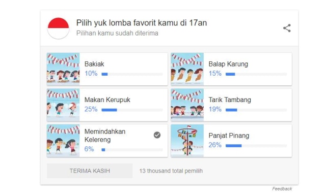 Pilihan lomba 17 Agustus oleh Google. (Foto: Google)