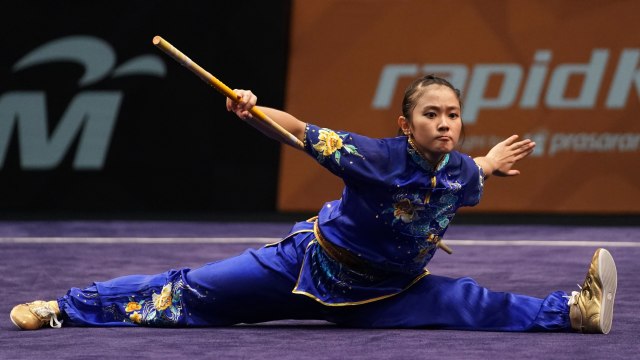 Atlet wushu Indonesia Felda Elvira Santoso. (Foto: ANTARA FOTO/Sigid Kurniawan)