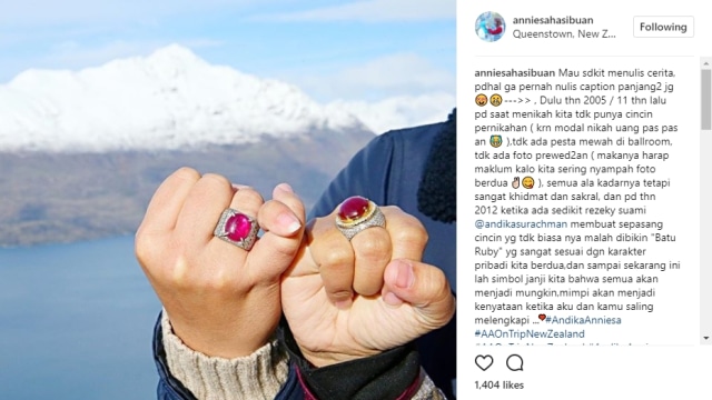 Cincin yang digunakan Anniesa Hasibuan dan Andhika (Foto: Instagram/@anniesahasibuan)