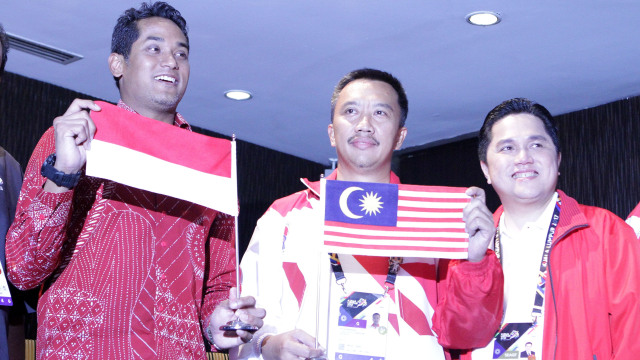 Menpora RI dan Malaysia soal bendera terbalik (Foto: ANTARA FOTO/Ahmad Zamzuri)