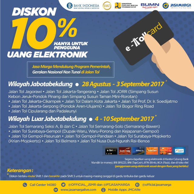 Jasa Marga Beri Diskon 10 Persen Bagi Pengguna Uang Elektronik ...