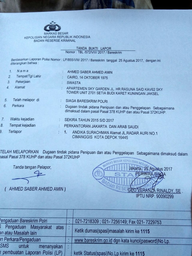 Revisi surat laporan atas nama Ahmad Saber. (Foto: Aprilandika Pratama/kumparan)