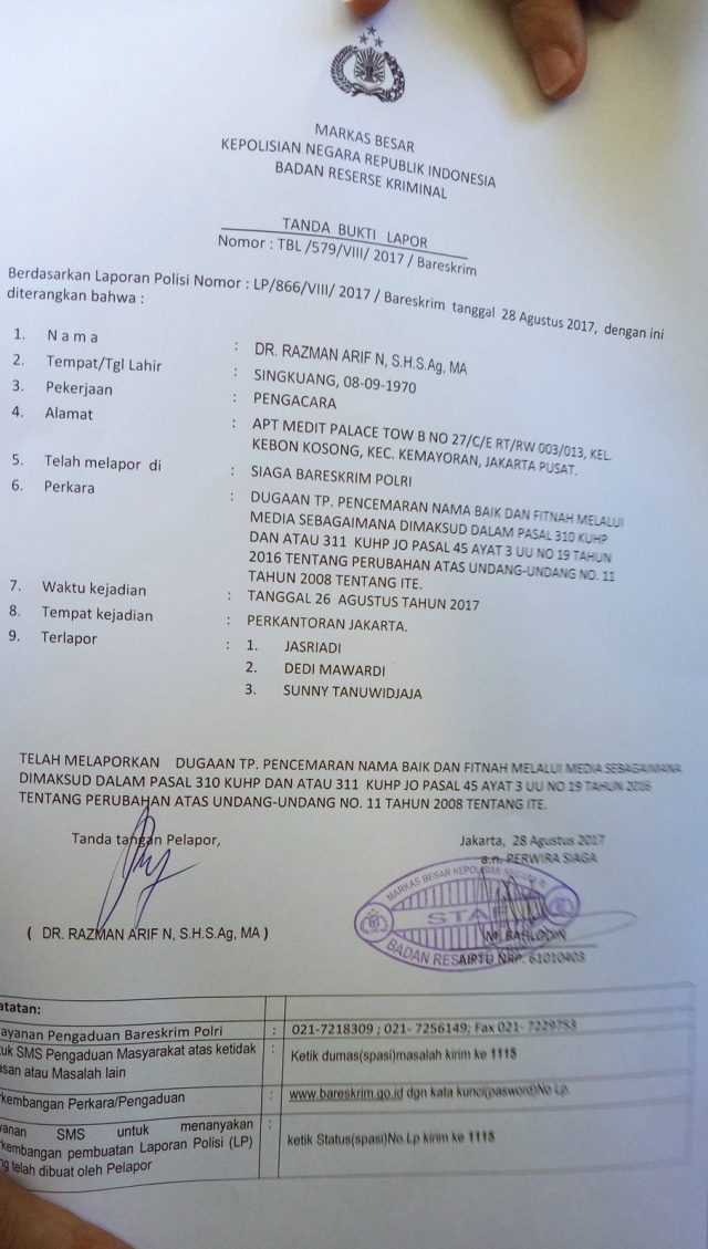 Surat Laporan Razman Arif Nasution (Foto: Amanaturrosyidah/kumparan)