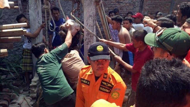 Hewan kurban masuk ke sumur di Pasar Pedurungan. (Foto: Dok. Kantor SAR Semarang)