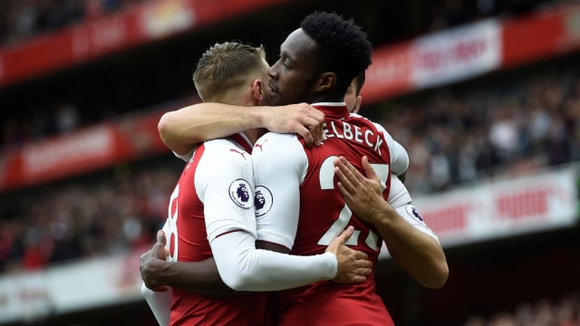 Arsenal merayakan gol Welbeck. (Foto: Alan Walter/Reuters)