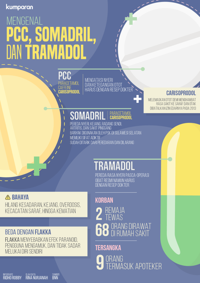 Infografis Mengenal PCC, Somadril, dan Tramadol (Foto: Ridho Robby/kumparan)