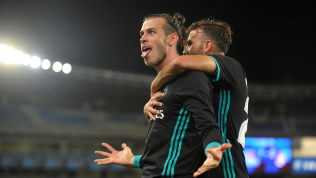 Bale merayakan golnya ke gawang Sociedad. (Foto: Vincent West/Reuters)