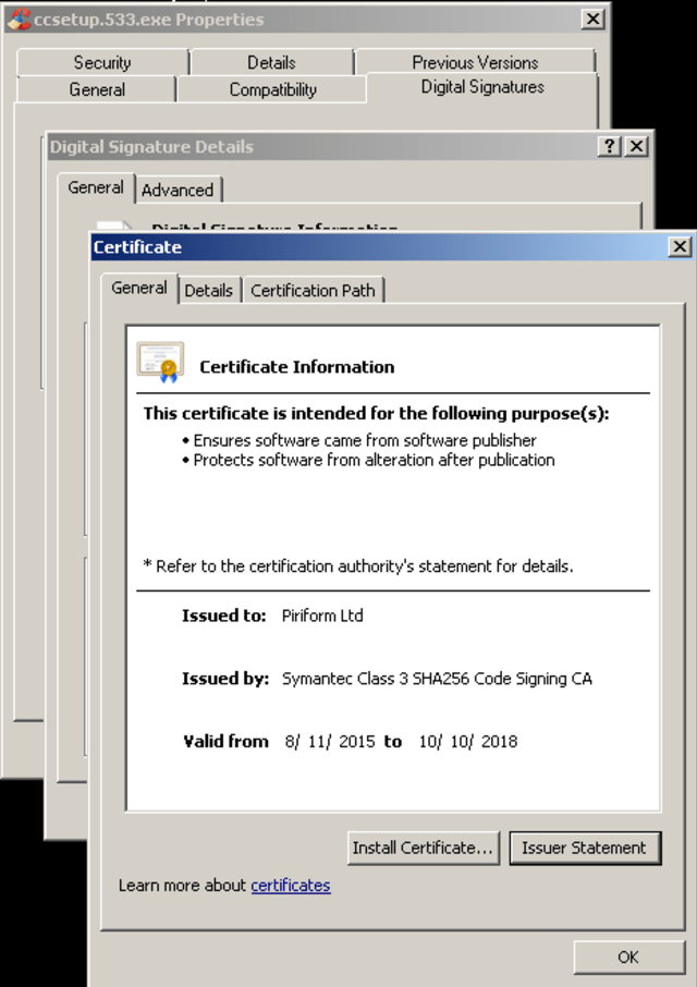 Digital Signature of CCleaner v5.33.6162. (Foto: Cisco Talos Intelligence)