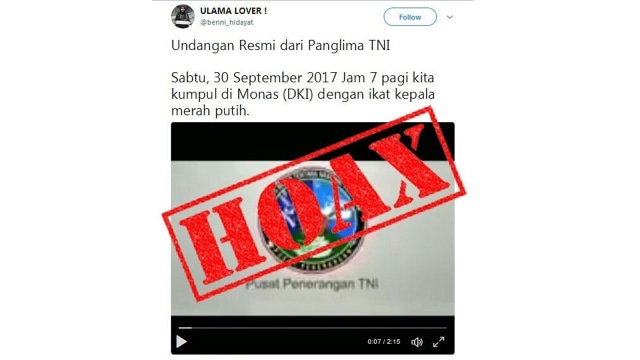 Hoax undangan Panglima TNI (Foto: Instagram : @puspentni)