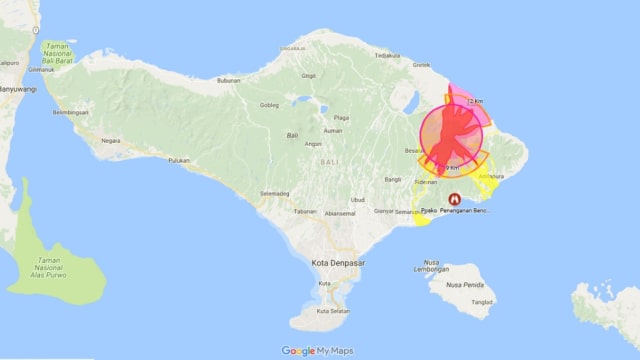 Aplikasi Kebencanaan Gunung Agung via Mymaps (Foto: Dok. Googlemaps)
