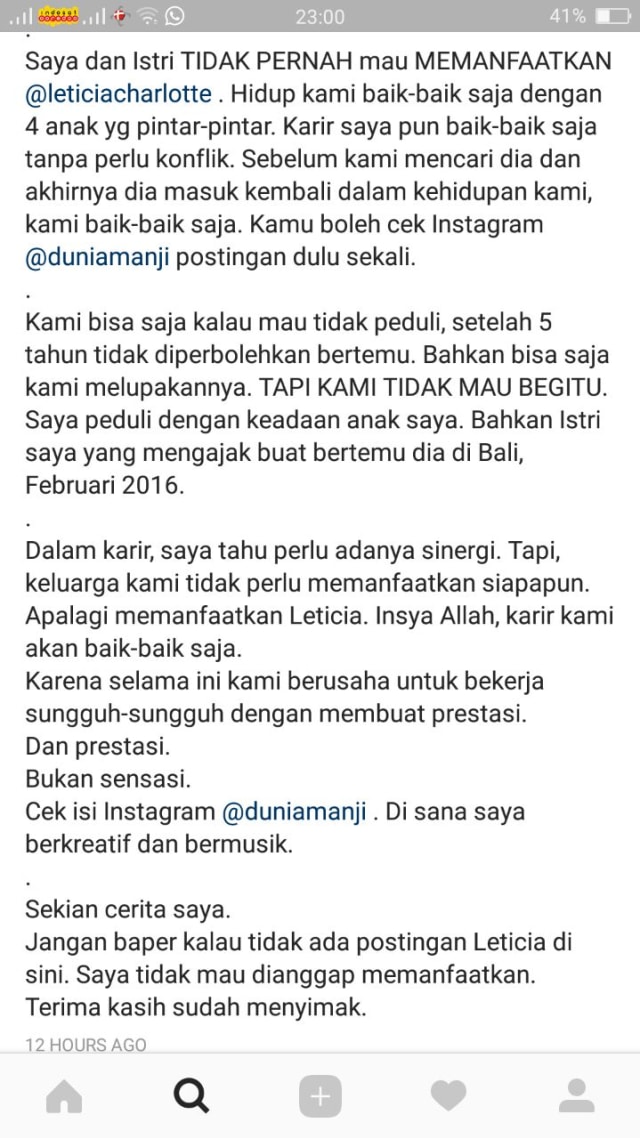 Curhat Anji soal Leticia (Foto: Instagram/@anji.manji)