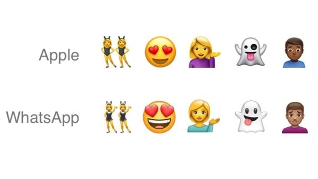 Perbedaan emoji Apple dan WhatsApp. (Foto: Emojipedia)