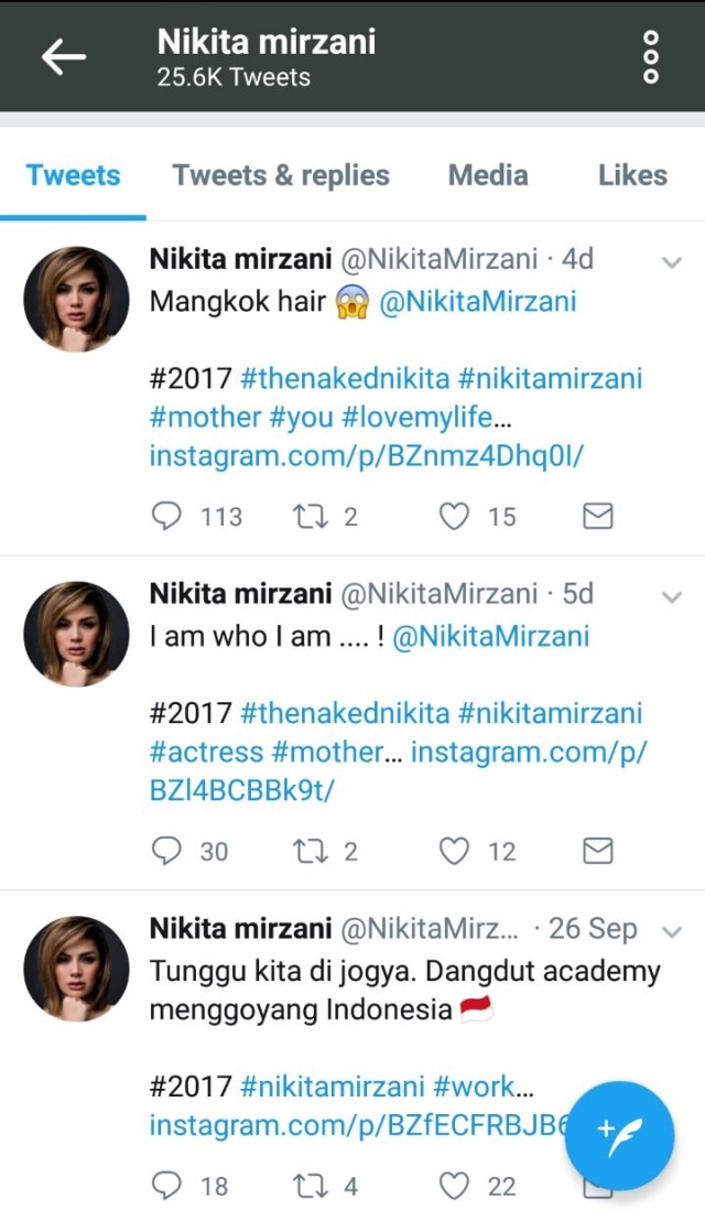 Postingan Twitter Nikita Mirzani (Foto: Twitter @NikitaMirzani)