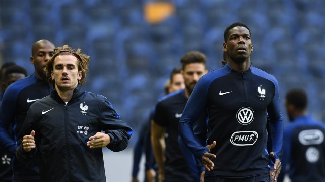 Dua bintang Prancis: Griezmann dan Pogba. (Foto: Jonathan Nackstrand/AFP)