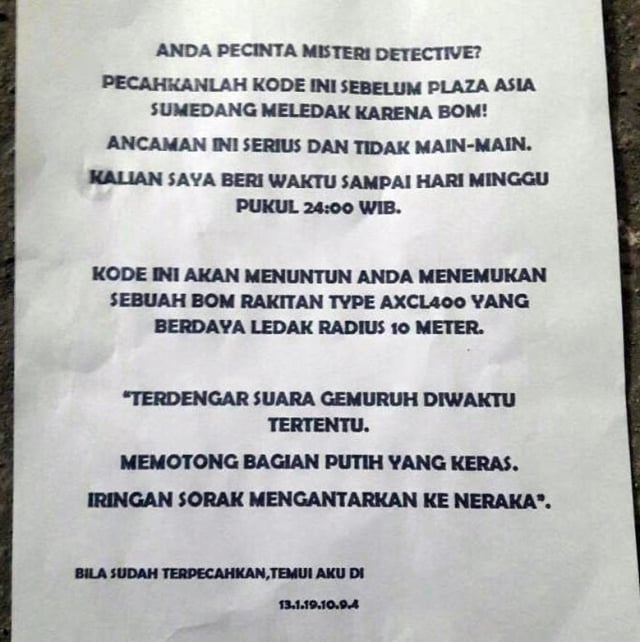 Surat ancaman bom di Sumedang (Foto: multimedianews.polri.go.id)