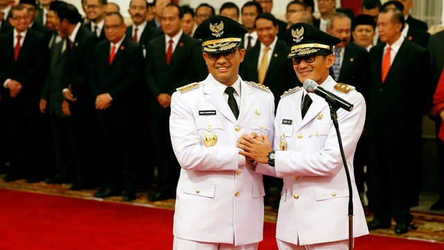 Pelantikan Anies Sandi di Istana Negara Foto: REUTERS/Beawiharta